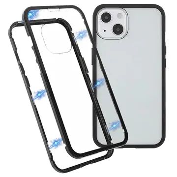 iPhone 13 Mini Magnetic Case with Tempered Glass Back - Black