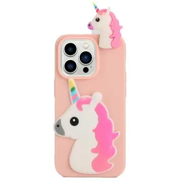 3D Cartoon iPhone 14 Pro TPU Case - Unicorn