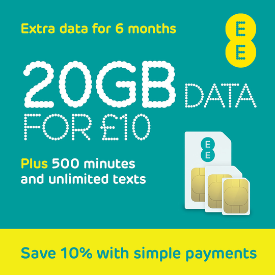 EE Extra Data 20GB Pay as You Go SIM Card