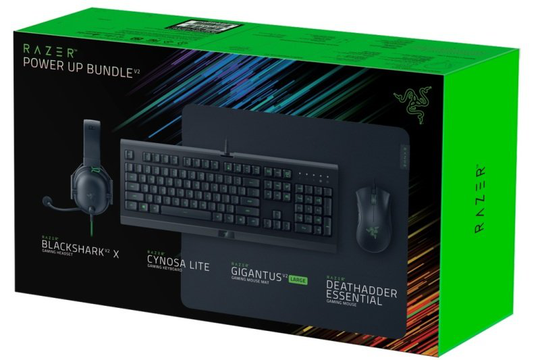 Razer Power Up Bundle V2, UK Layout - Cynosa Lite, Gigantus V2 Large, DeathAdder Essential, BlackShark V2 X