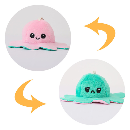(pink - green) Cute Octopus Soft Toys Keychain , Double-Sided Flip Reversible Octopus Pendant Plush Stuffed Animals Doll