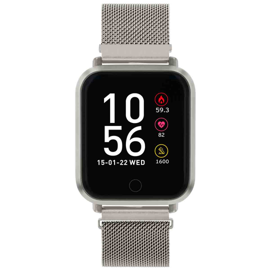Reflex Active Series 6 Smart Watch With Heart Rate Monitor Music Control Colour Touch Screen And Up To 7 Day Battery Life - Rectangluar Silver Case With Mesh Strap