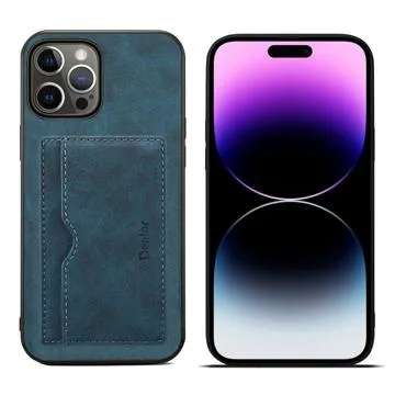 Denior Ultra Slim iPhone 14 Pro Coated Case with Kickstand - Blue