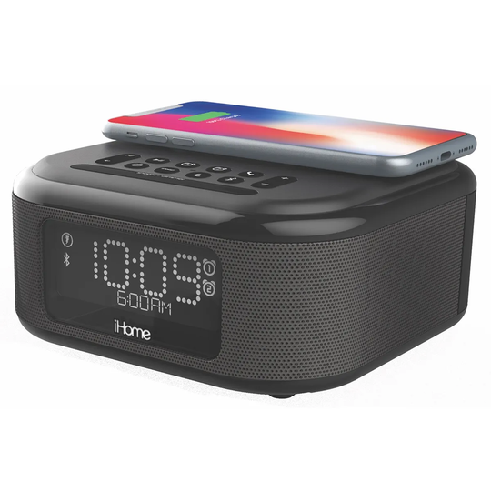 iHome Wireless Qi Charging Bluetooth Dual Alarm Clock with USB Charging - Black