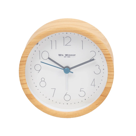 William Natural Modern Analog Quartz Alarm Tabletop Clock in Beige with Light