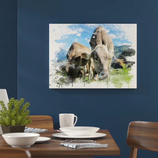 'Mountain Landscape Cows' Graphic Art Print Poster
