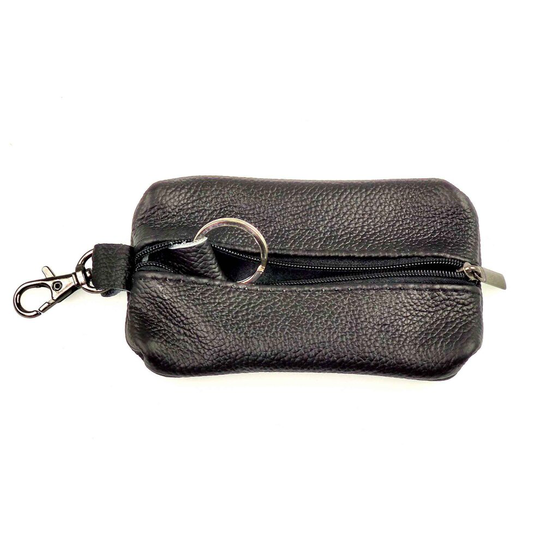 Black Grain Leather Key wallet with zip and clip