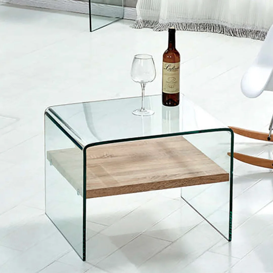 Side Coffee Table Compton Pakoworld With Glass 12Mm-MDF In Sonoma Color 63X50x48cm