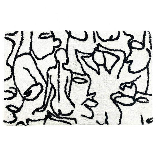Furn. Everybody Abstract Knitted Cotton Anti-slip Bath Mat Ivory/Black