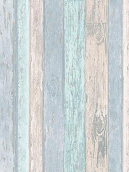 Coloroll Blue Distressed Wood Wallpaper