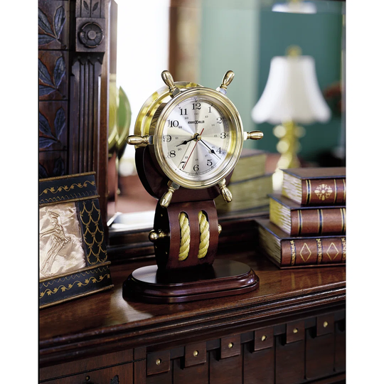 Weather and Maritime Britannia Coastal Analog Quartz Tabletop Clock in Brown/Polished Brass