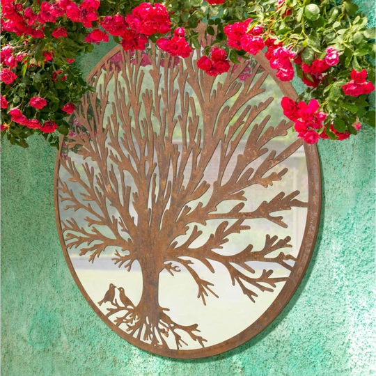 MirrorOutlet Song Birds Tree Design Round Garden Mirror 100 X 100 Cm 3Ft3 X 3Ft3
