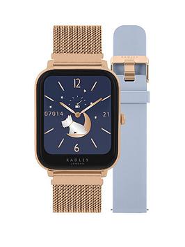 Radley Series 11 Smart Ladies Square Case With Interchangeable Rose Gold Mesh &Amp; Vintage Blue Silicone Watch Set