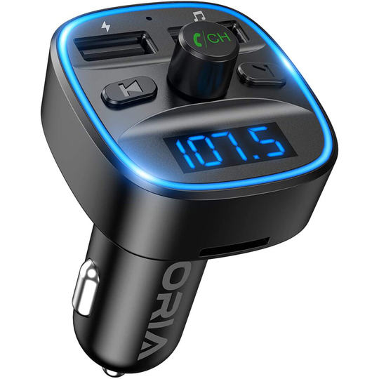 ORIA Bluetooth FM Transmitter for Car, [2020 Upgraded] Wireless in-Car Radio Adapter Car Kit, Universal Car Charger with Dual USB Charging, Hands-Free