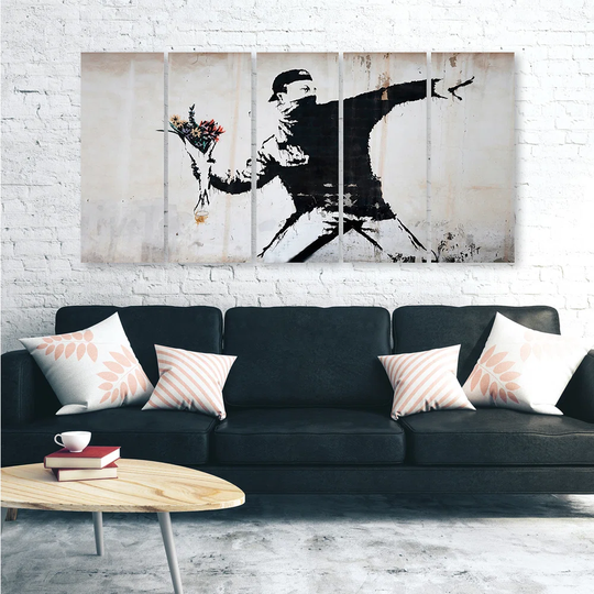 Canvas Print Banksy Graffiti Art Flowers