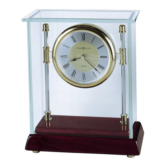 Kensington Retro Analog Acrylic Quartz Tabletop Clock in Chrome/Rosewood Hall/Clear