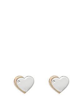 D For Diamond Diamond Set Children'S Heart Stud Earrings With Rose Gold Highlight
