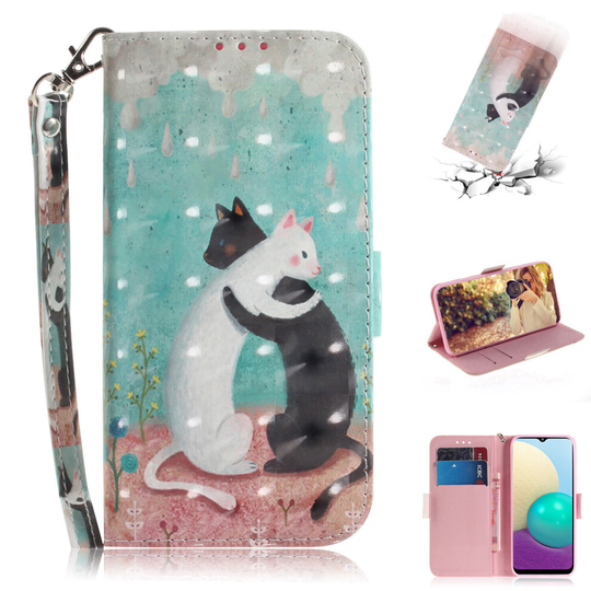Phone Case For Samsung Galaxy A02s Wallet Flip Cover 3D Pattern Shockproof Cover Black and white cat