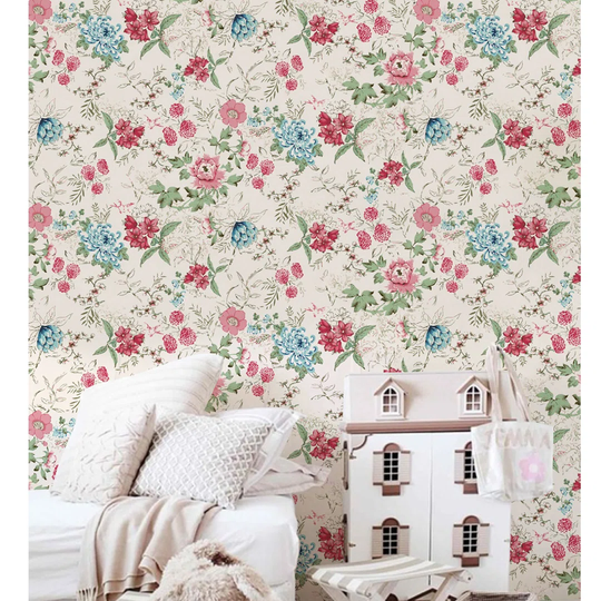 Santorella Flowers Vintage Wallpaper