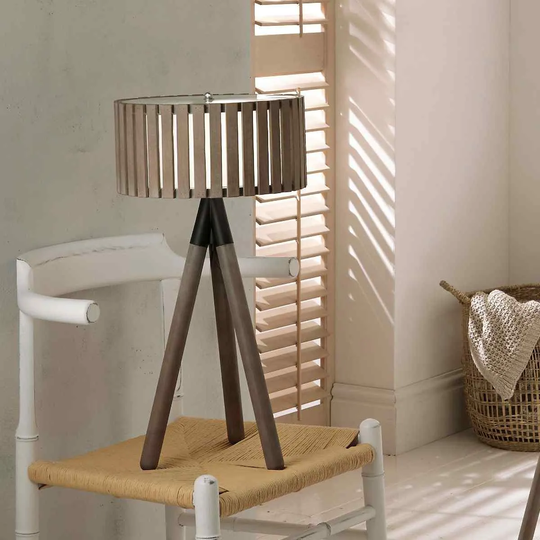 Slatted Antique Wood Tripod Table Lamp