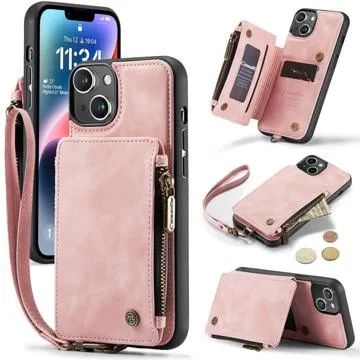 Caseme C20 Zipper Pocket iPhone 14 Hybrid Case - Pink