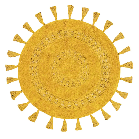 The Linen Yard Circle Tassel Woven Cotton Anti-slip Bath Mat Ochre