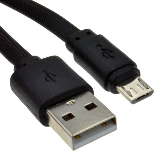 kenable FLAT USB A To MICRO B TYPE 24AWG FAST CHARGE Cable 0.5m Lead BLACK