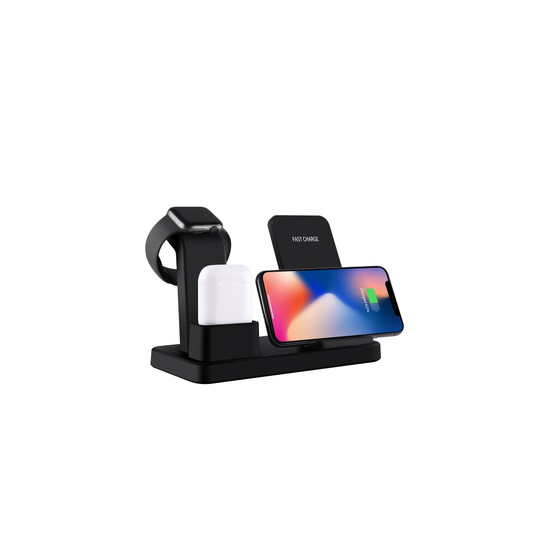 (BLACK) 3 in 1 Quick Wireless Charger for iPhone, iWatch, AirPods & Android Phone