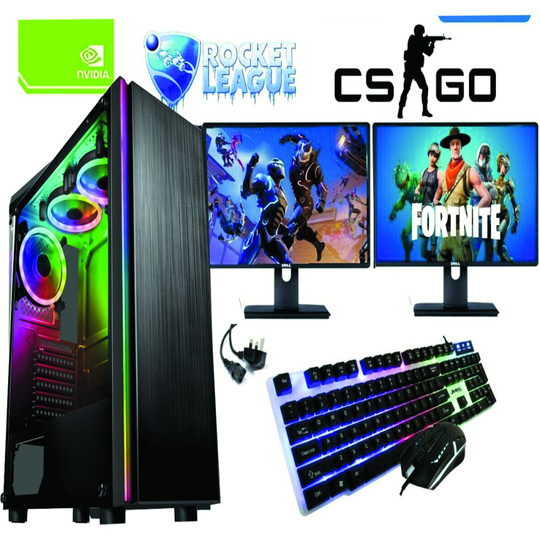 Gamng PC Bundle DUAL MONITORS Intel QuadCore i5 16GB 2TB W10 2GBGT1030