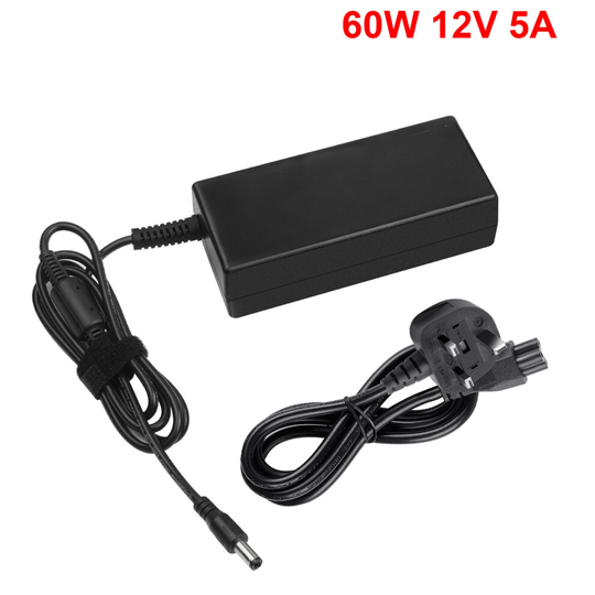 FUTUREBATT 12V 5A 60W Power Supply Adaptor Charger for LED Strip Light CCTV Security Camera DVR Computer Monitor