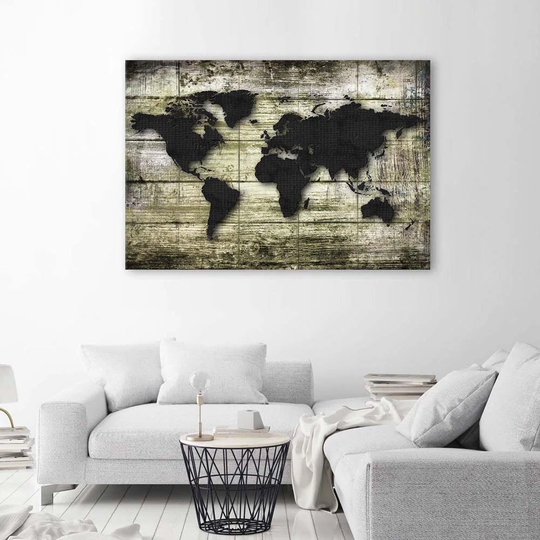 Canvas Print World Map Boards Grey Black