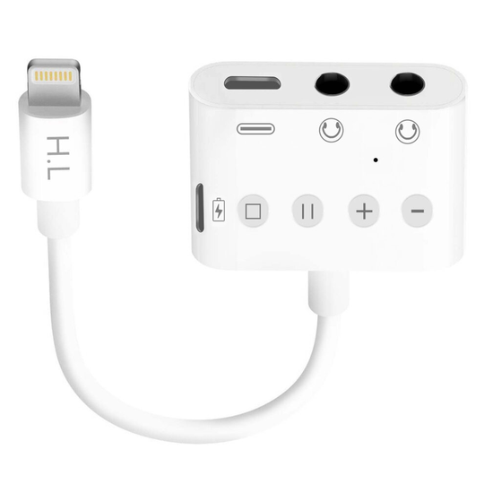 Lightning to Lightning Adapter USB-C and Double Jack 3.5 mm 12 cm - White