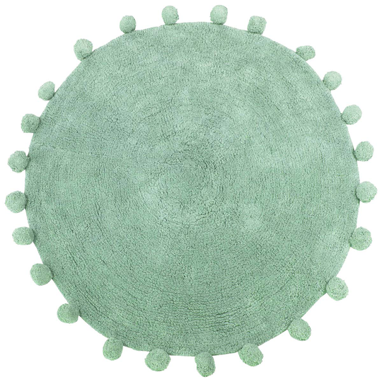 Furn. Circle Pom-pom Woven Cotton Anti-slip Bath Mat Sage