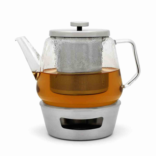 Bredemeijer Tea Set Bari Design Single Wall Glass Teapot 1.5L With Stainless Steel Warmer