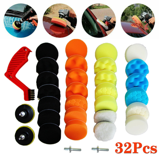 32Pc 3"Polishing Pads Sponge Buff Pads Drill Adapter for Car Polisher