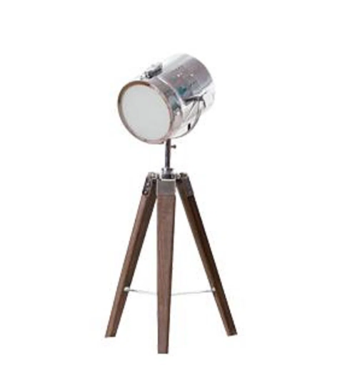 Floor Standing Tripod Lamp Wooden Legs Chrome Spotlight
