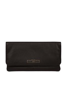 Pure Luxuries London Golders Leather Flap Over Clutch Bag - Black