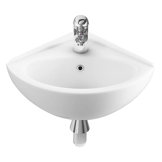 Arley 470Mm 1 Tap Hole Corner Basin & Fixings In A Box