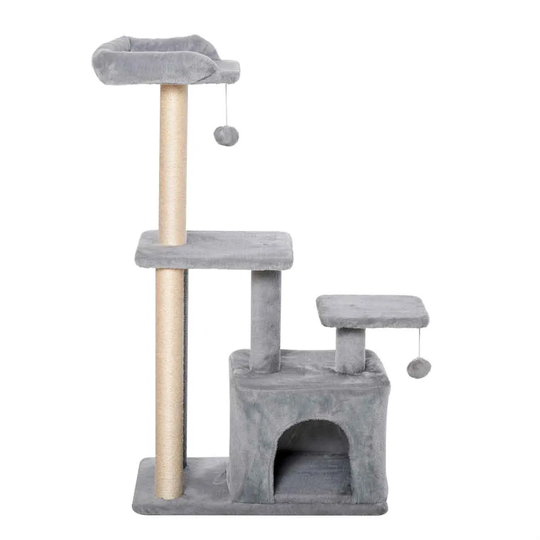 PawHut Cat Tree Activity Center w/ Scratching Post and Sisal Hanging Ball - Grey