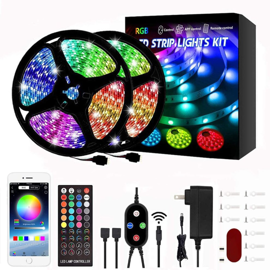 Jenklight Led Strip Lights 10m 32.8ft Bluetooth APP Remote Control 12V 300 LEDs 5050 SMD RGB Led Strip Light Music Sync Colour Changing Lights for Bed