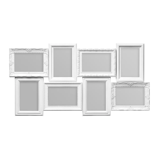 Premier Housewares Multi Photo Frame, 8 Photo - White Plastic Vintage Style Frame 4 x 6"