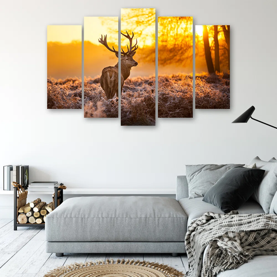 Canvas Print Deer Forest Sunset
