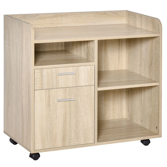 Vinsetto Filing Cabinet Mobile Printer Stand With Adjustable Storage Shelf Oak