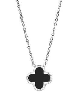 Say It With Diamonds Luck Collection Necklace - Stainless Steel (Silver & Black), Silver, Women