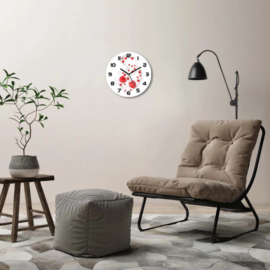 Glass Wall Clock 30Cm Round Decoration Picture Wall Art Modern Decoration Kitchen Living Room Silent - Raspberries With Milk,82790486