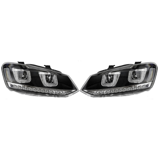 Rhd For VW Polo 6R 6C 2009- Black DRL LED Projector Headlights With LED Indicato