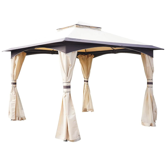 Outsunny 10' X 12'/3Mx3M Steel Fabric Patio Gazebo Vented Roof With Mesh Sidewall - Cream