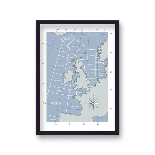The Shipping Forecast Inspired Grey on Grey with Compass by Vouvart - Picture Frame Graphic Art