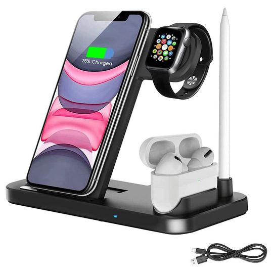 4 in 1 Wireless Charger, Foldable Wireless Charger Stand Compatible for Apple Watch & AirPods & Pencil,Fast Charger Compatible...