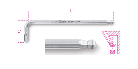 Beta Tools 96BPINOX-AS Stainless Steel Ball Head Offset Hex Key Wrench 3/8"